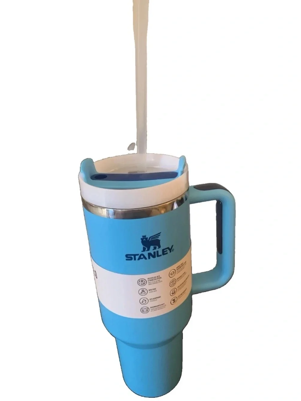 Stanley Light Blue and White Travel Mug with Handle - Picture 3 of 4